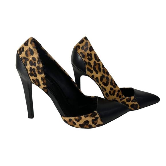 Zara Trafaluc High Heels Womens Shoes Leopard Print 37 6.5 Calf Hair Black Pumps - Picture 2 of 8